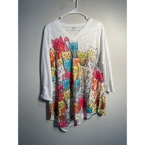 Et Lois Colorful Cat Print Asymmetrical Tunic XL Art to Wear Novelty Lagenlook